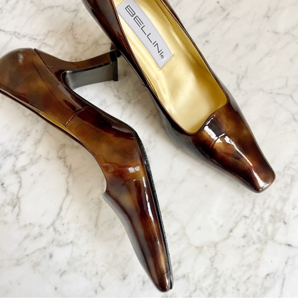 SOLD :: Vintage 90s Tortoise Shell Square Toe Pumps - Picture 8 of 10